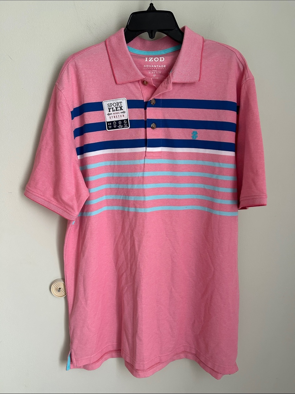 Izod Pink Polo with Navy and Light Blue Stripes